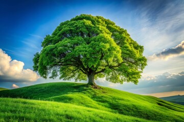 Lush Green Tree on a Grassy Hill with Pristine White Background for Nature and Landscape Photography