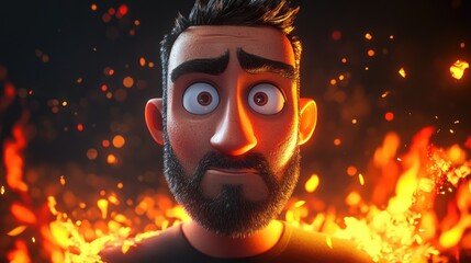 Naklejka premium Athletic man posing confidently on a black background surrounded by a dramatic fire storm showcasing strength and intensity