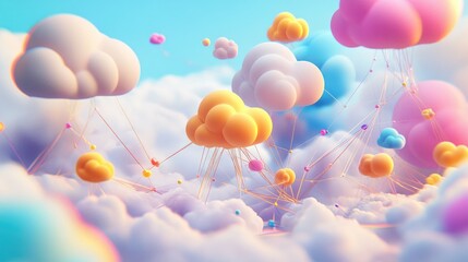Fototapeta premium 3D Cartoon Cloud Sharing Network Connection Illustration