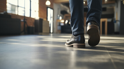 Naklejka premium Office worker taking a break to do stretches in a modern office setting, promoting work-life balance and physical well-being in the workplace