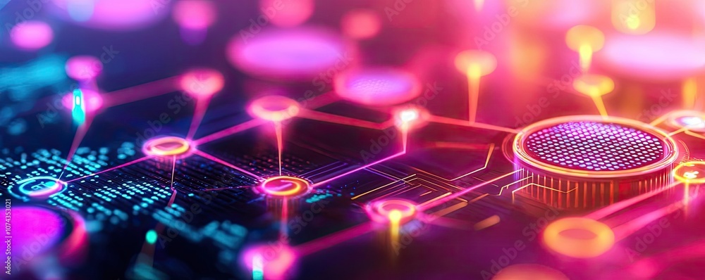 Poster Abstract digital network background with vibrant colors and luminous connections.