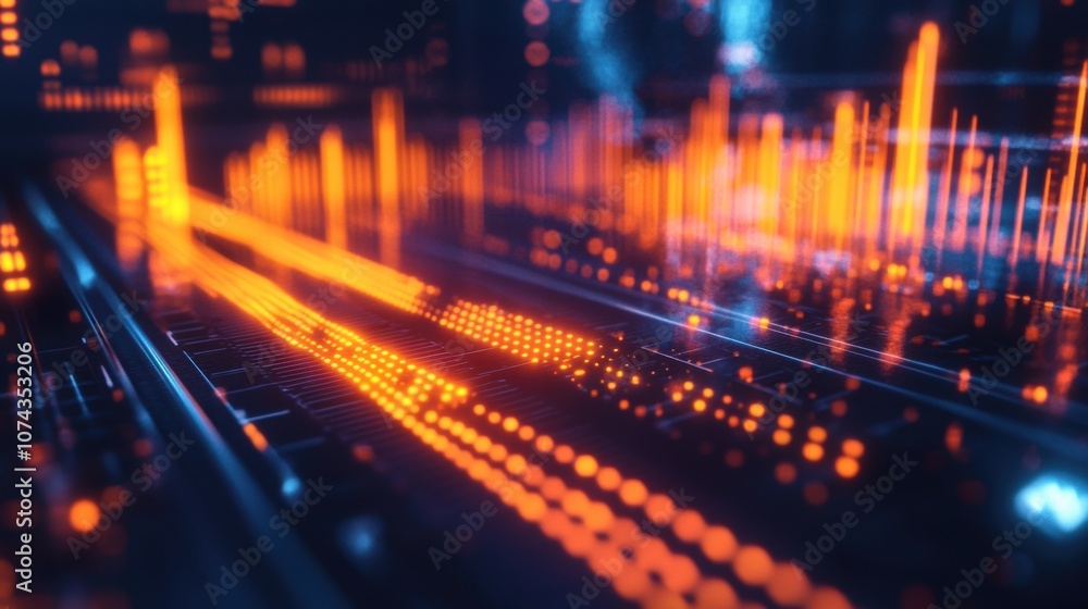 Poster abstract music equalizer with pulsating bars in motion