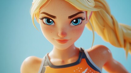 Attractive blonde athlete engaging in sport activities dynamic action on a clean white backdrop