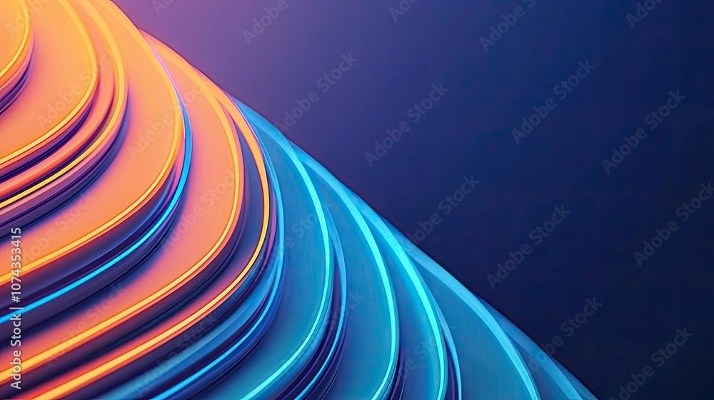 Poster abstract waves in blue and orange hues on a dark background, showcasing dynamic movement.