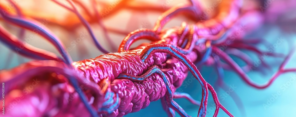 Poster close-up view of colorful microscopic bacteria on a vibrant background.