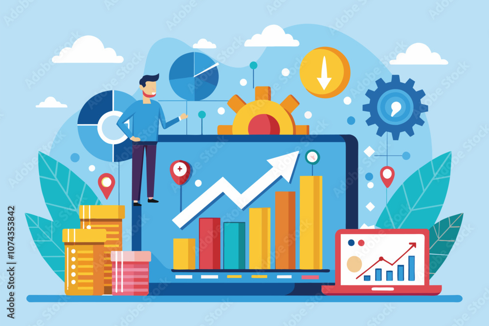 Poster visual representation of growth data showcases performance metrics through various charts and graphs