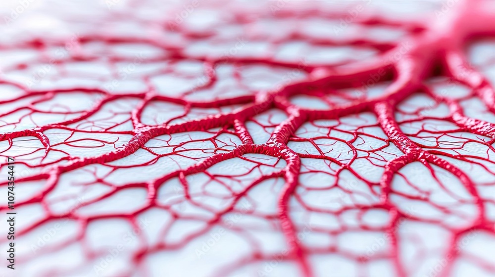 Aufkleber Close-up of intricate red vascular patterns on a white background.
