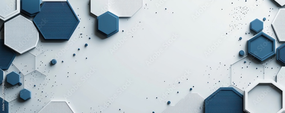 Poster abstract geometric background with overlapping blue hexagonal shapes