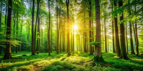 Obraz premium Lush Trees in the Woods with Ample Copy Space for Nature Themes and Designs