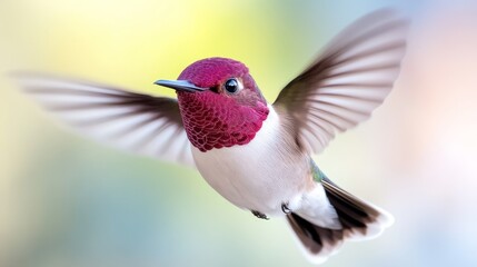 Naklejka premium A hummingbird is flying through the air with its wings spread
