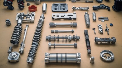 Neatly Arranged Suspension System Parts on Table