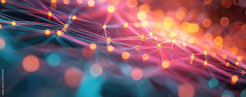 Poster Colorful abstract digital background with glowing lights and intricate patterns.