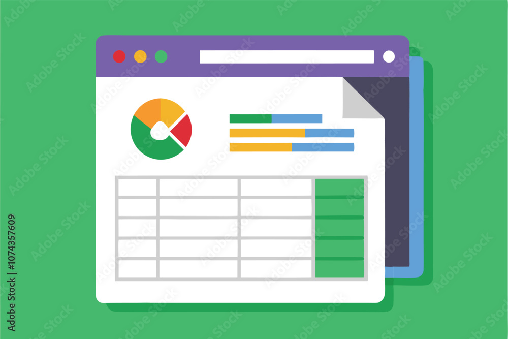 Poster a colorful spreadsheet shows data visualization tools including a pie chart and table for analysis p