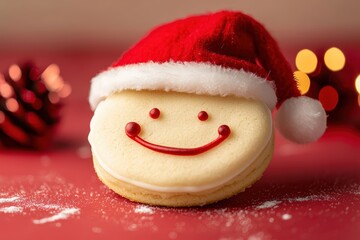 Smiling cookie in a Santa hat