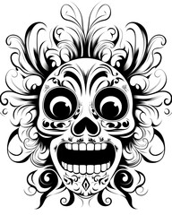 Fototapeta premium A skull with a big smile on its face. The skull is decorated with flowers and has a big smile on its face