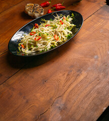 bean sprout soup vegetable with chili garlic onion garnish condiment empty copy space 
