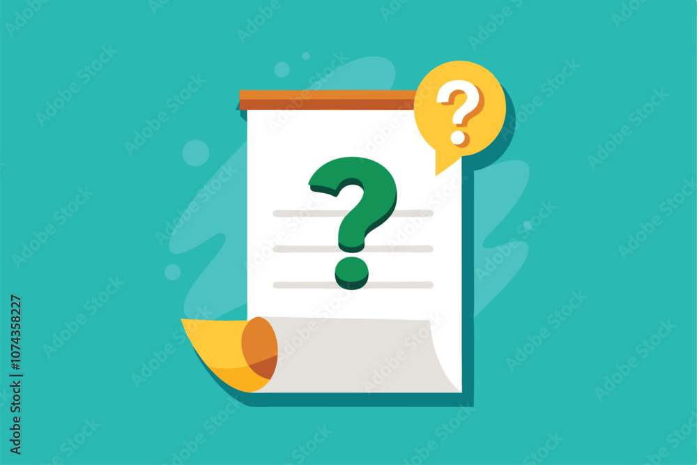 Poster a blank sheet of paper features a prominent question mark and a speech bubble, inviting curiosity or