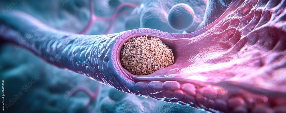 Poster Detailed close-up of a cell structure with vibrant colors and textures.