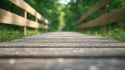Fototapeta premium A wooden bridge in the middle of a grassy field