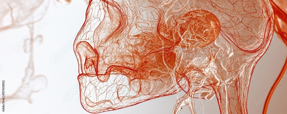 Poster outline of a human skull with layers, transparent and abstract design.