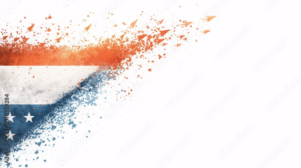 Poster abstract representation of the american flag featuring dynamic colors and textures for artistic and 