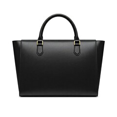 Elegant black leather handbag with gold accents and a structured design.