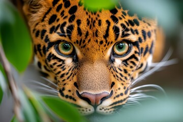 Obraz premium A close up of a jaguar's face in a tree