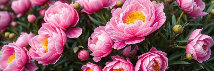 Obraz premium Pink peony flowers in full bloom creating a beautiful and vibrant background, beautiful, background