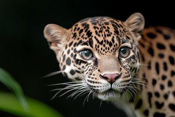 Fototapeta premium A close up of a jaguar's face with a black background