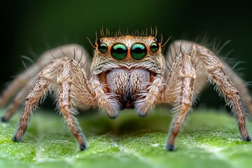 A close up of a jumping spider on a leaf