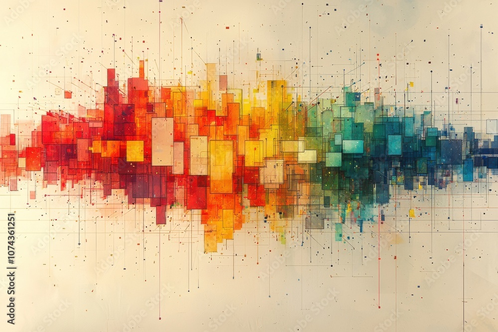 Poster colorful abstract data visualization with squares and lines