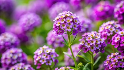 Obraz premium Purple flower of Sweet Alyssum blooming in a garden, blossom, fragrant, small, delicate, purple, spring, foliage, plant, nature