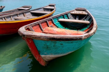 Obraz premium A row of colorful boats floating on top of a body of water