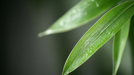 A close up of a green leaf with water droplets