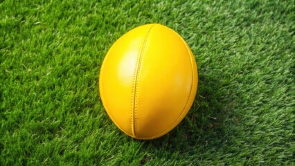 A bright yellow Aussie Rules ball resting on grass , Australian Rules, football, sport, yellow, oval, equipment, game