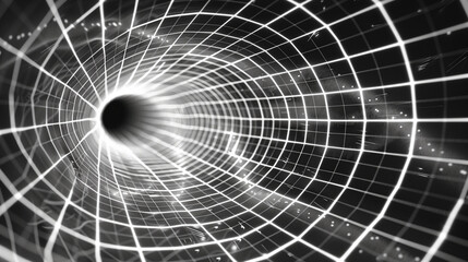 Obraz premium Tunnel or wormhole. Abstract Wormhole Science. 3D tunnel grid. Wireframe 3D surface tunnel. Abstract digital background 