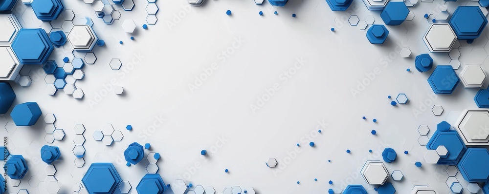 Poster abstract technology background with blue and white hexagonal patterns