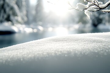 Naklejka premium A snow covered tree branch with the sun shining through it