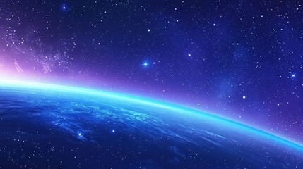 A cosmic gradient background featuring a midnight blue to violet blend, decorated with scattered stars and a pastel blue edge, resembling a vast outer-space horizon,