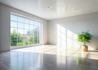 Fototapeta premium Minimalist Bright Interior with Sunlight on White Wall - Ideal for Modern Home Decor