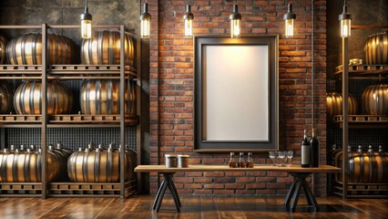 Naklejka premium Vertical frame mockup in dark brewery bar interior , mockup, frame, vertical, dark, brewery, bar, interior, design, template