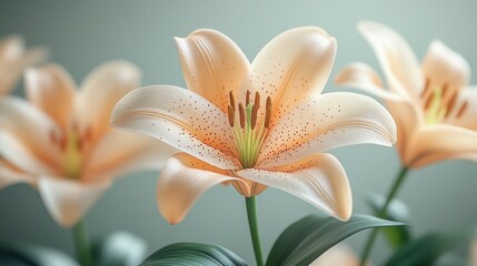 Obraz premium Beautiful peach lilies in a soft-focus background.