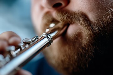 A man with a beard playing a flute