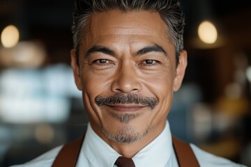 Obraz premium A man with a mustache and moustache smiles at the camera