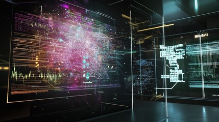 Fototapeta premium Futuristic Holographic Interface with Dynamic Data Displays and API Connections for Advanced Technology Visualization in a Modern Digital Environment