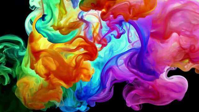 Colorful rainbow smoke mixing on black background. Generative AI