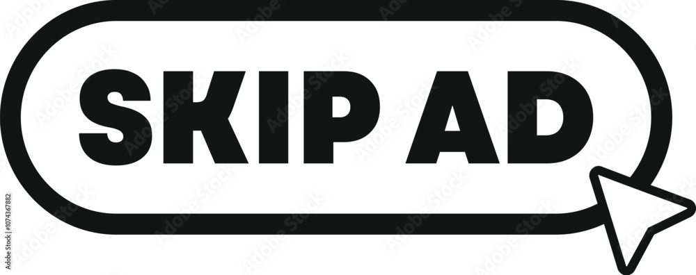 Poster skip ad button with mouse cursor clicking for online advertising and marketing