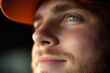 Obraz premium A close up of a man wearing a baseball cap