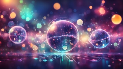 Abstract digital art featuring glowing spheres and vibrant colors in a cosmic setting.