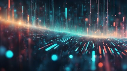 Abstract digital landscape with vibrant colors and light streaks suggesting motion and depth.